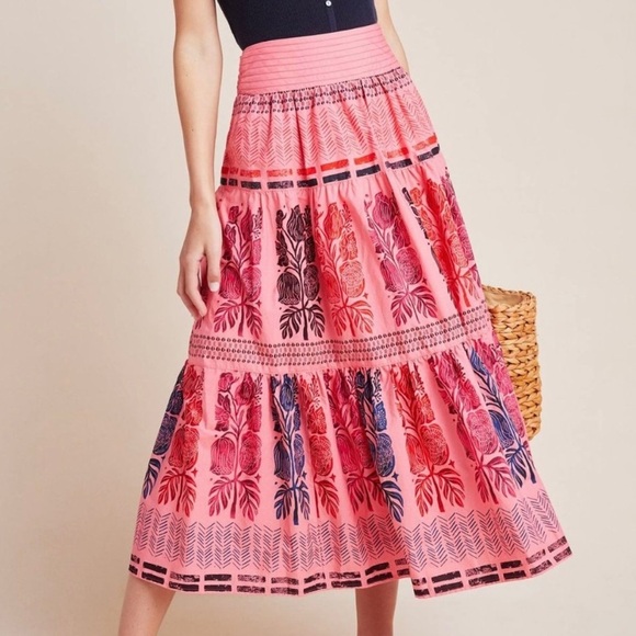 Anthropologie Blooming print Auberte poplin tiered midi skirt NWT - Picture 9 of 11